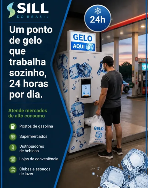 Um ponto de gelo que trabalha sozinho, 24 horas por dia, para mercados de alto consumo